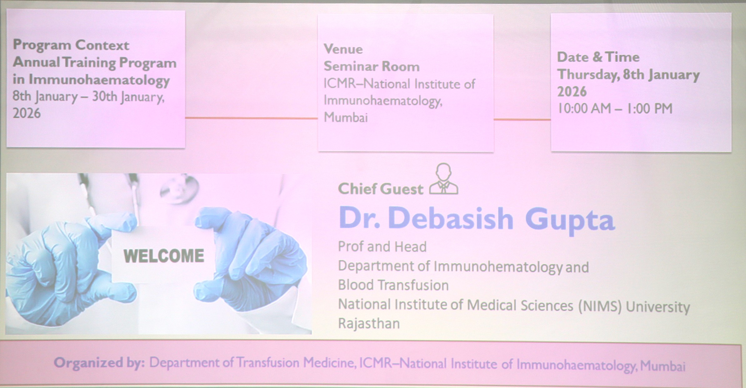  Annual Training Program in Immunohematology–2026 Commences at ICMR–NIIH, Mumbai